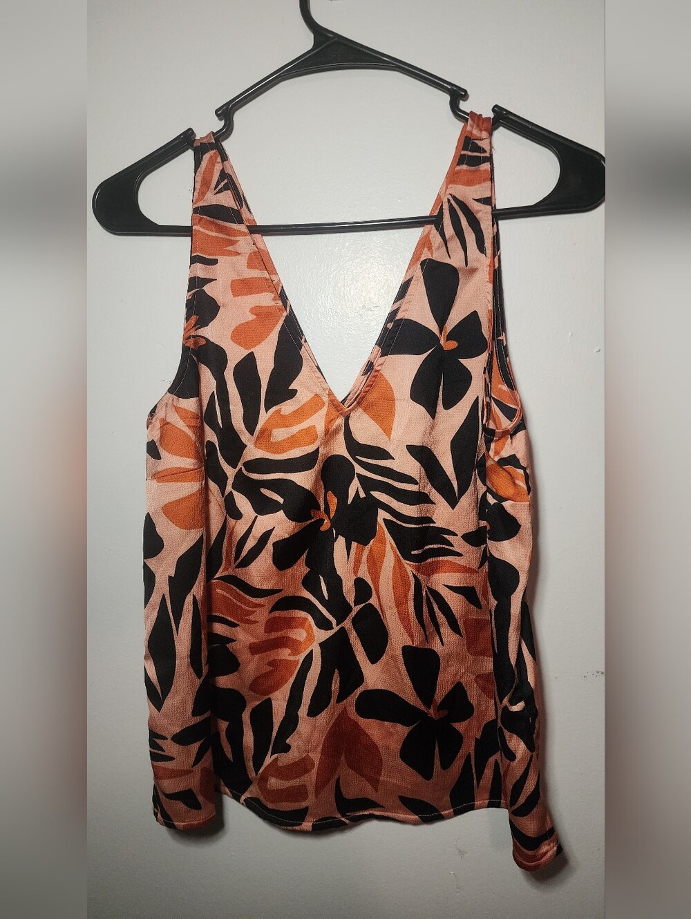 Old Navy Peach and Black Floral V-Neck Camisole